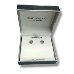 NEW Macy's Diamond Heart Earrings (1/10 ct. t.w.) in Sterling Silver Pave Stud